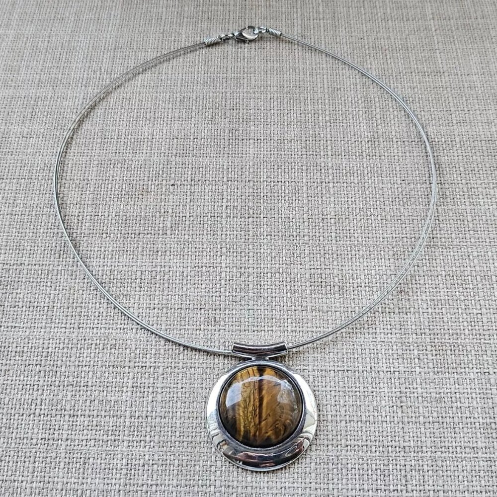 Vintage Necklace Silver Tone Wired Round Pendant Fashion Necklace Jewelry - Picture 2 of 11